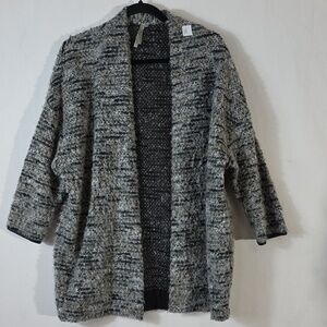 Mono B tweed Wool Blend open front cardigan with faux leather accent